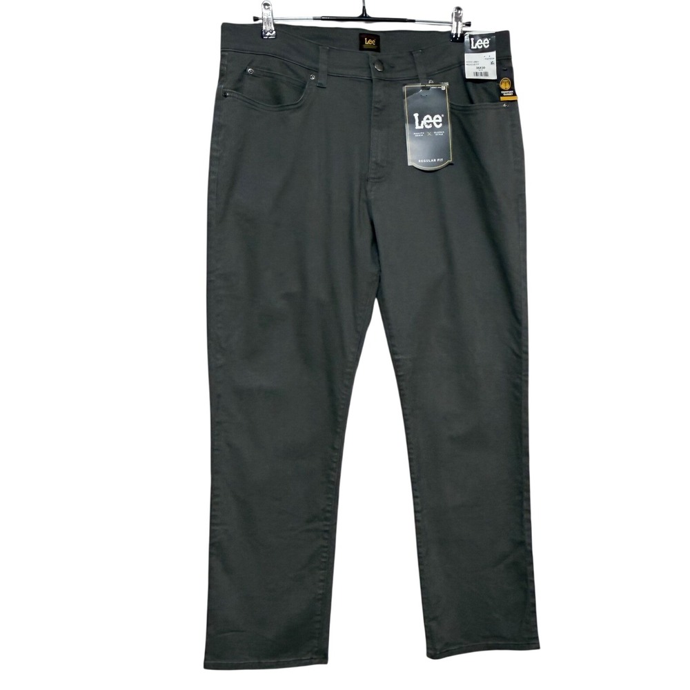 NEW Lee Pants Men 36x30 Gray Chino Premium Classic Regular Fit Stretch Casual